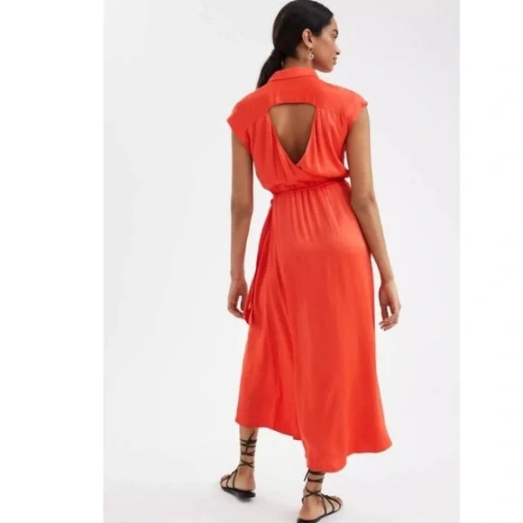 Anthropologie Maeve Orange Open-Back Wrap Midi Dress Size Small - Picture 3 of 13